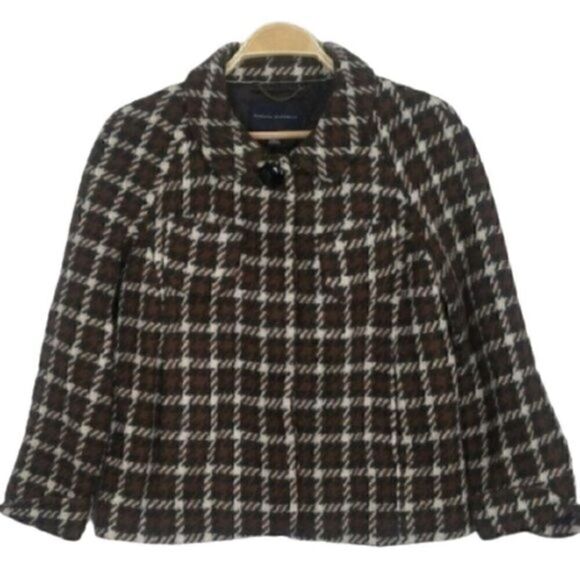 Banana Republic Preppy Wool Houndstooth Plaid Peacoat - Picture 1 of 5